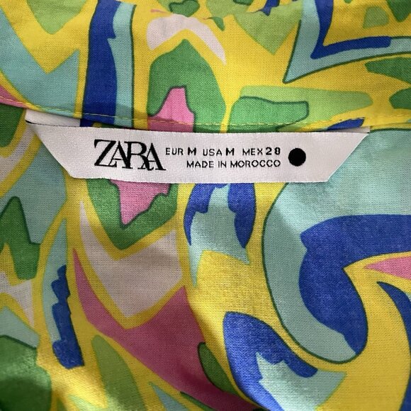 Zara Maxi Shirt Dress M Printed Colorful Vibrant Maximalism Lightweight Tiered - Picture 4 of 16